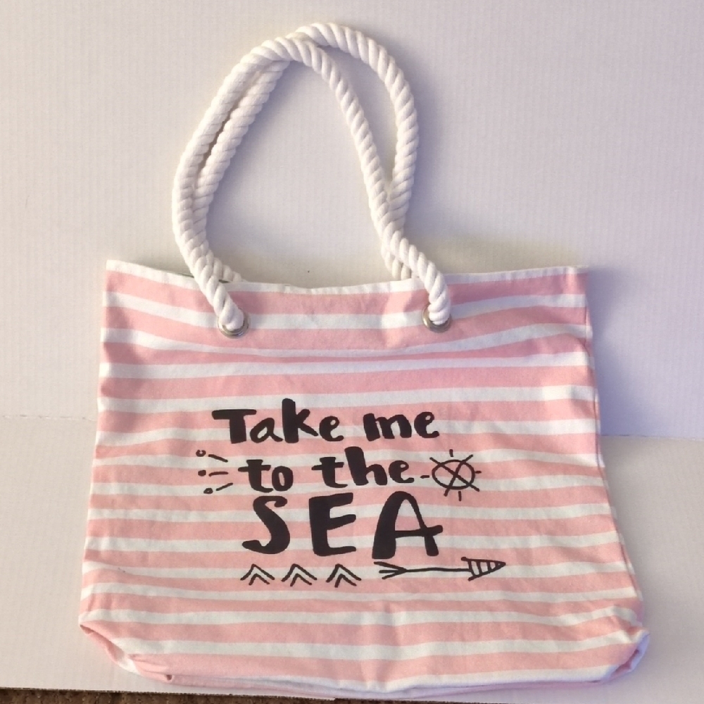 Pink and White Striped Tote Bag